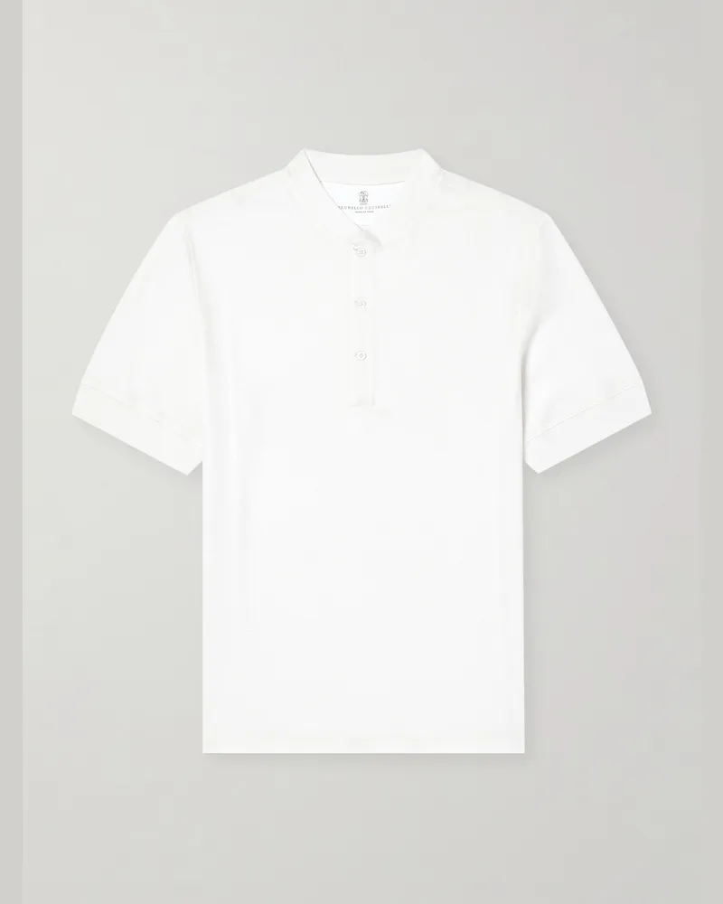 Brunello Cucinelli Cotton and Silk-Blend Henley T-Shirt White