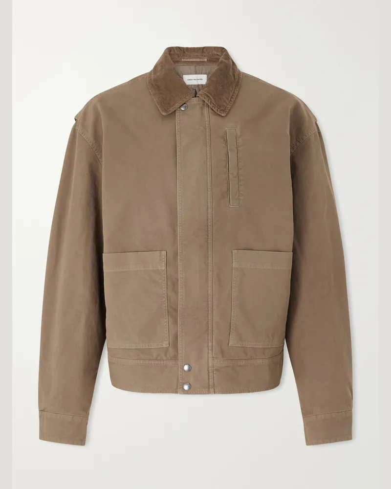 Dries van Noten Corduroy-Trimmed Cotton-Canvas Jacket Neutrals