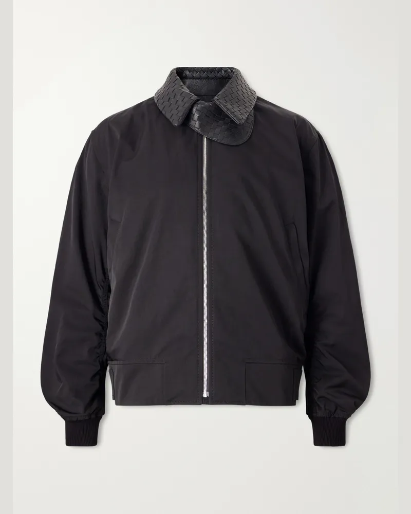 Bottega Veneta Intrecciato Leather-Trimmed Twill Blouson Jacket Black