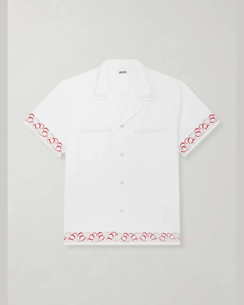 BODE Cherry Lane Hemd aus Baumwollpopeline mit Stickereien und Reverskragen Weiß