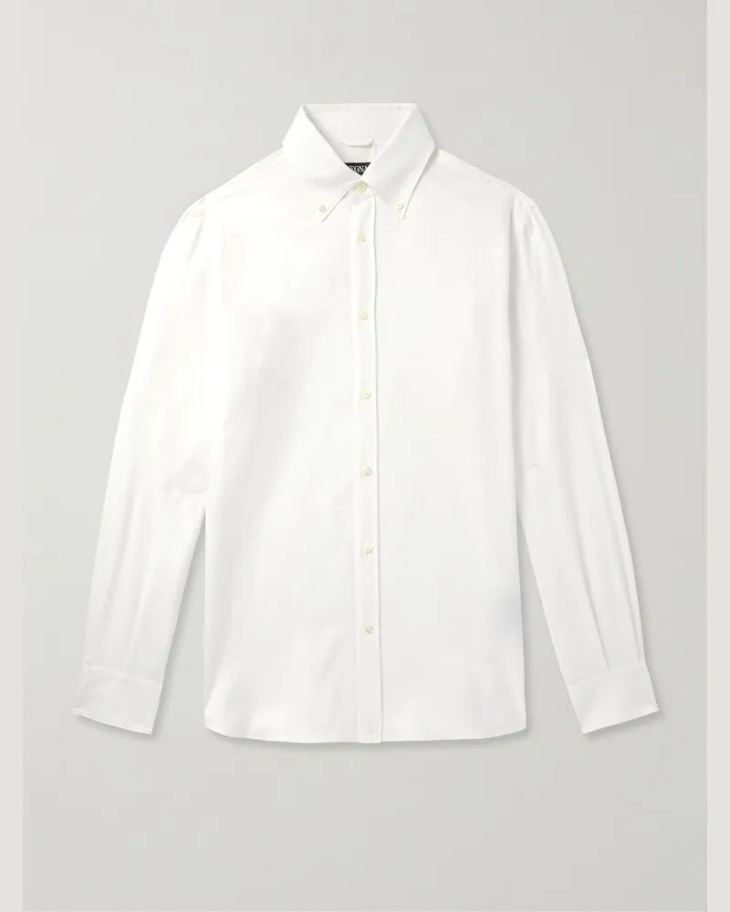 Ermenegildo Zegna Hemd aus gebürstetem Baumwoll-Twill mit Button-Down-Kragen Weiß