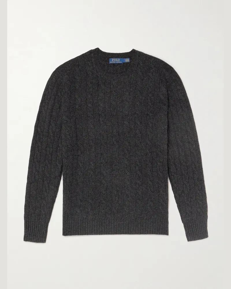 Ralph Lauren Cable-Knit Wool and Cashmere-Blend Sweater Gray