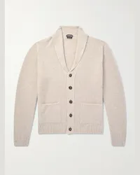 Tom Ford Cardigan aus einer Kaschmir-Seidenmischung in Rippstrick mit Schalkragen Neutral