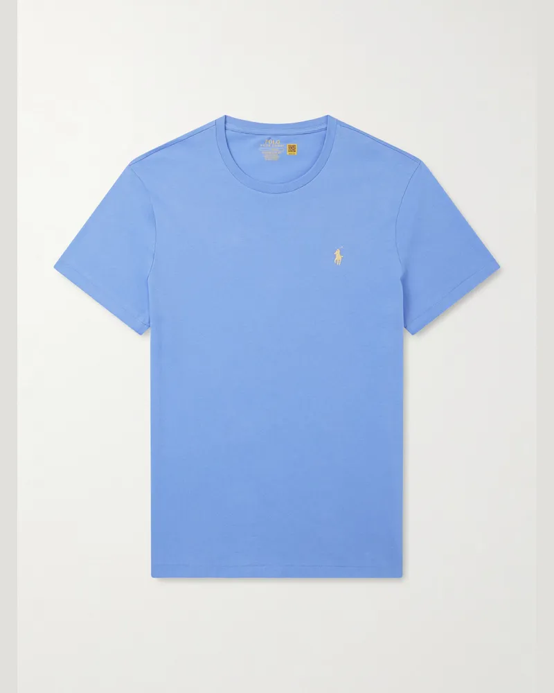 Ralph Lauren Logo-Embroidered Cotton-Jersey T-Shirt Blue