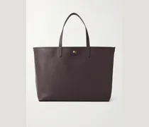 Large Reversible Full-Grain Leather and Checked Canvas Tote Bag