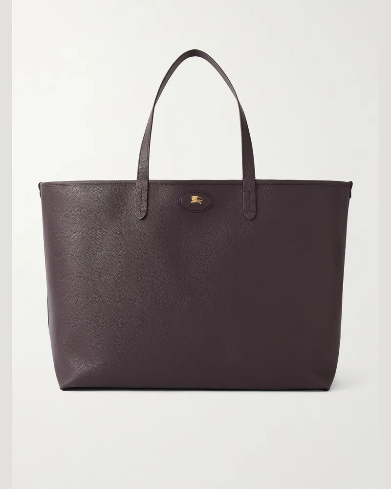 Burberry Large Reversible Full-Grain Leather and Checked Canvas Tote Bag Brown