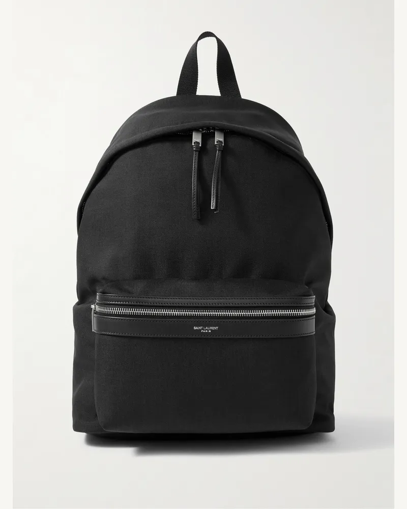 Saint Laurent City Leather-Trimmed Canvas Backpack Black