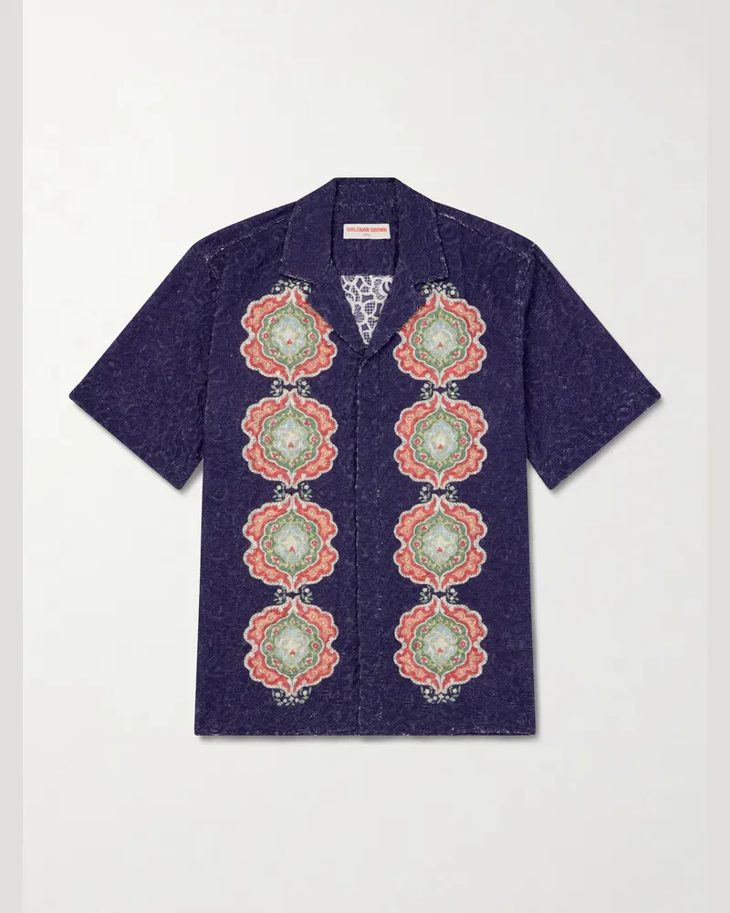 Orlebar Brown Broderie Anglaise Cotton Shirt Blue