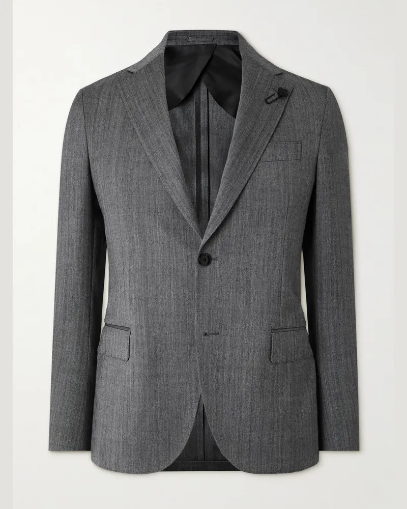 LARDINI Virgin Wool-Blend Herringbone Suit Jacket Gray
