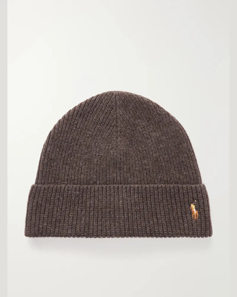 Ralph Lauren Logo-Embroidered Wool-Blend Beanie Brown