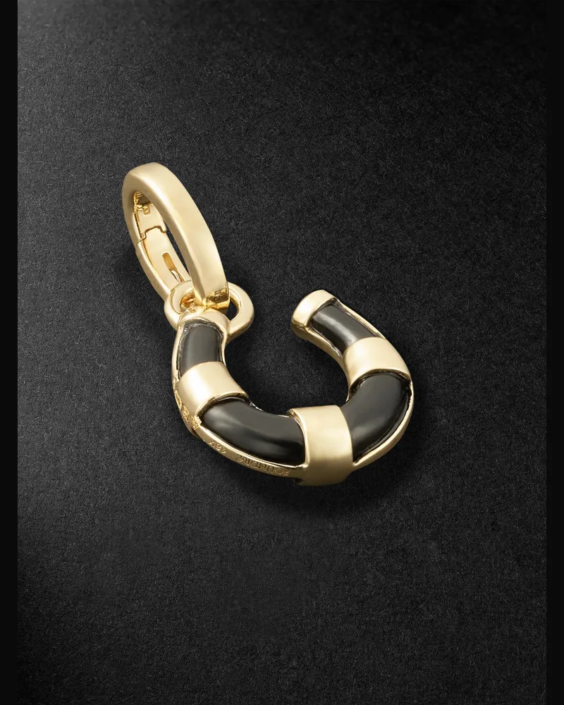 FOUNDRAE Protection Horseshoe Miniature Anhänger aus 18 Karat Gold mit Onyx Gold