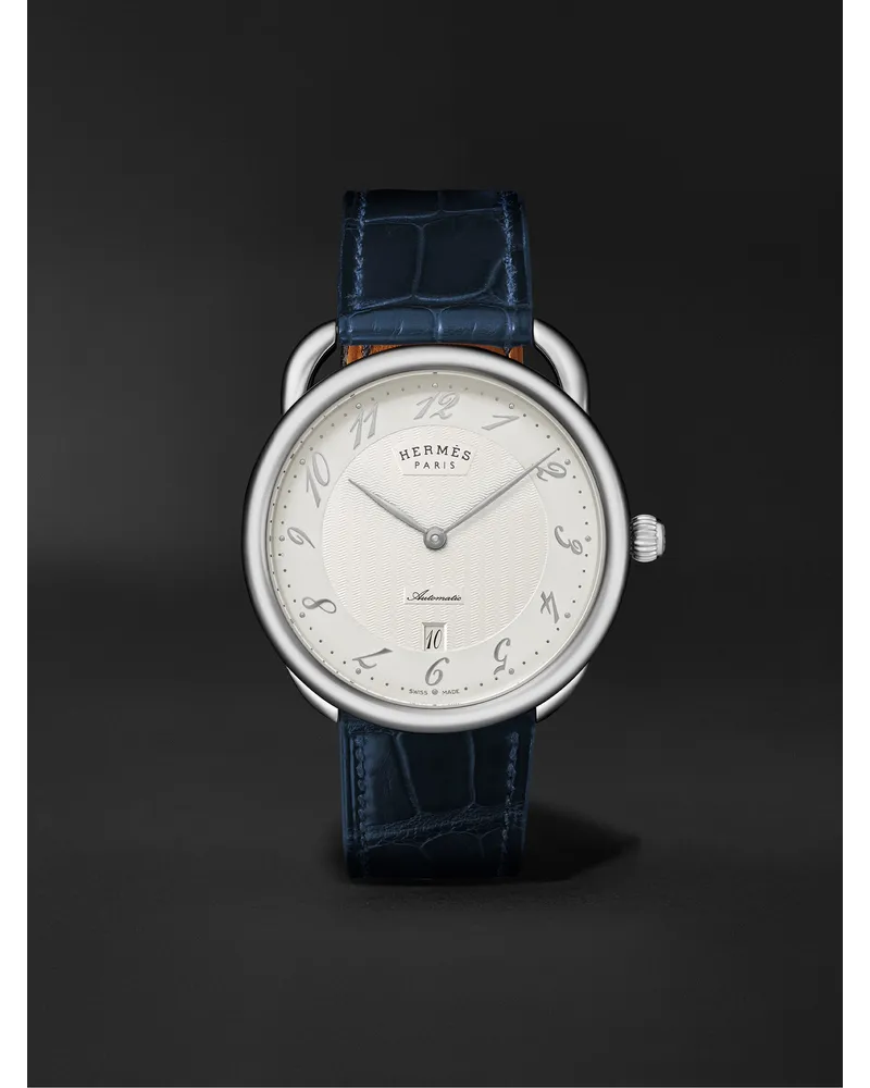 Hermès Montre Arceau Automatic 40 mm Uhr aus Edelstahl mit Alligatorlederarmband Ref.-Nr. 55547WW00 Weiß