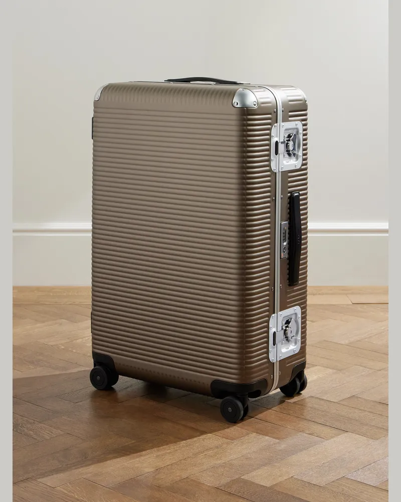 FPM Bank Light Koffer aus Makrolon®-Polycarbonat mit Rollen und Besatz aus Leder und Aluminium, 76 cm Braun