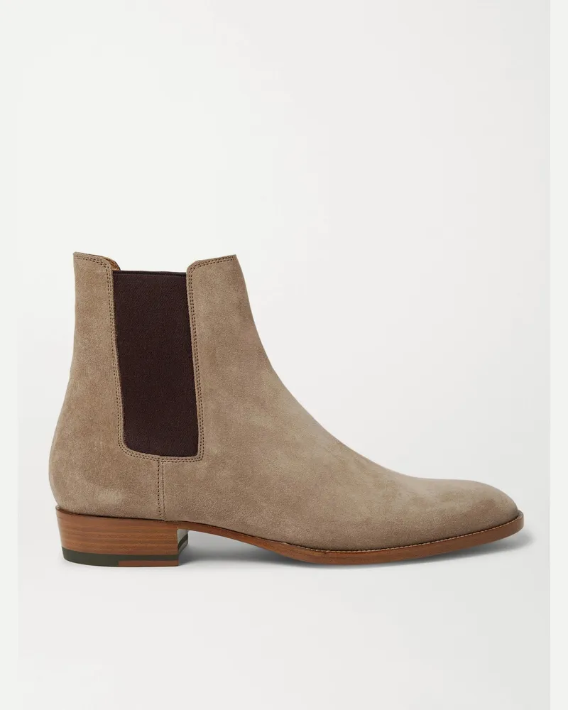 Saint Laurent Wyatt 30 Suede Chelsea Boots Brown