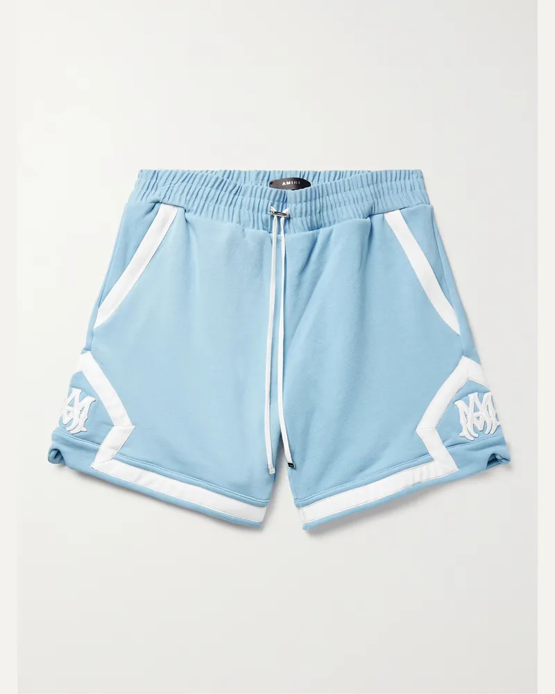 Amiri Wide-Leg Cotton-Jersey Drawstring Shorts Blau