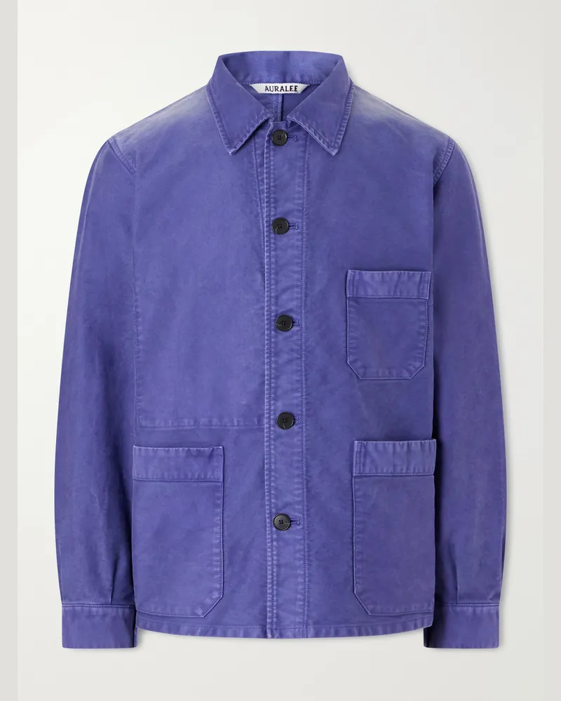 AURALEE Garment-Dyed Cotton-Moleskin Blouson Jacket Blue