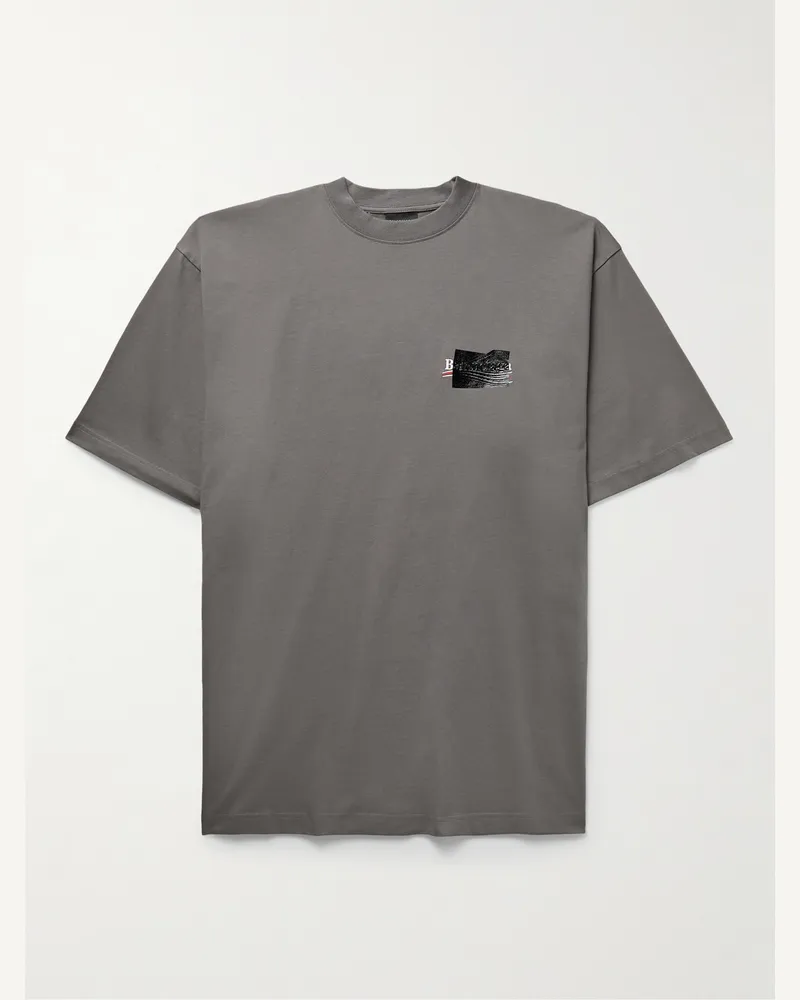 Balenciaga Gaffer Oversized-T-Shirt aus Baumwoll-Jersey mit Logostickerei und Applikation Grau