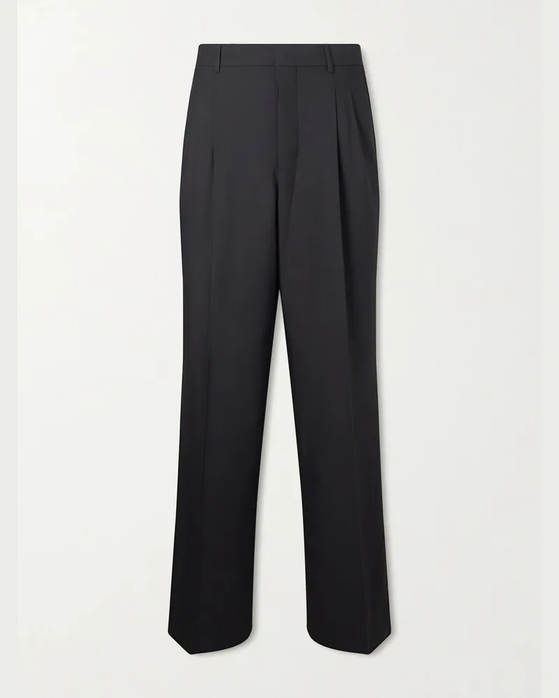 AMI Paris Wide-Leg Pleated Wool Trousers Black