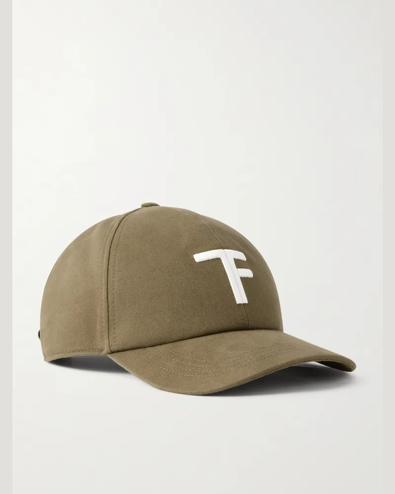 Tom Ford Baseballkappe aus Baumwoll-Twill mit Logostickerei und Lederbesatz Grün