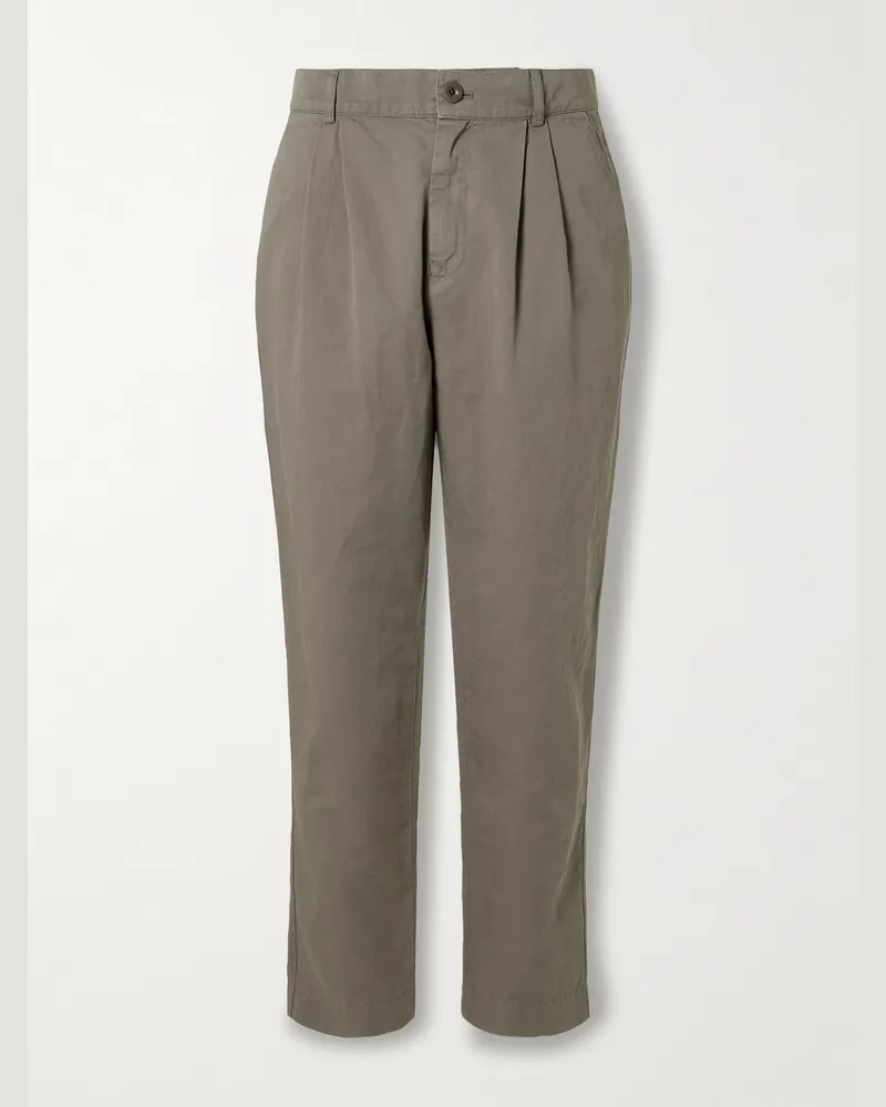 MR P. Steve Slim-Fit Pleated Organic Cotton and Linen-Blend Twill Trousers Green