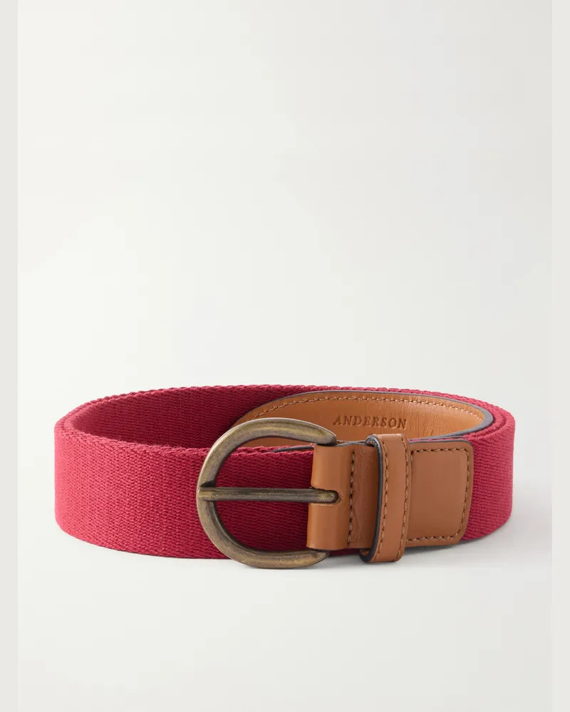Anderson & Sheppard 3.5cm Leather-Trimmed Woven Belt Red
