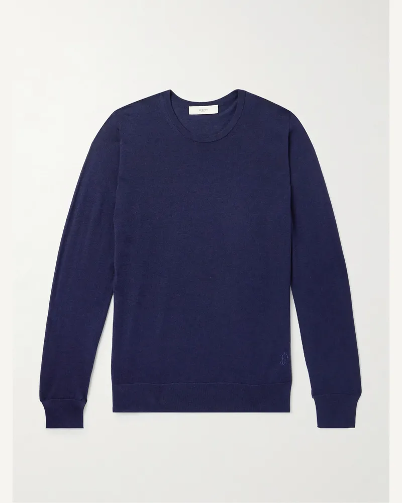 PURDEY Pullover aus Merinowolle mit Logostickerei Blau