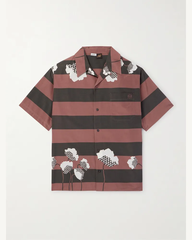 Loewe Paula's Ibiza Hemd aus Popeline aus einer bedruckten Baumwoll-Seidenmischung mit Streifen und wandelbarem Kragen Braun