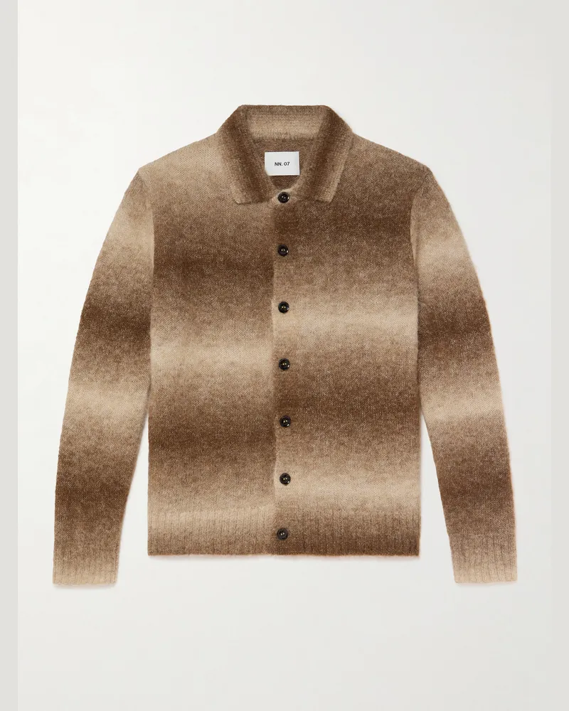 NN 07 Alfie 6656 gestreifter Cardigan aus einer Alpakawollmischung Braun