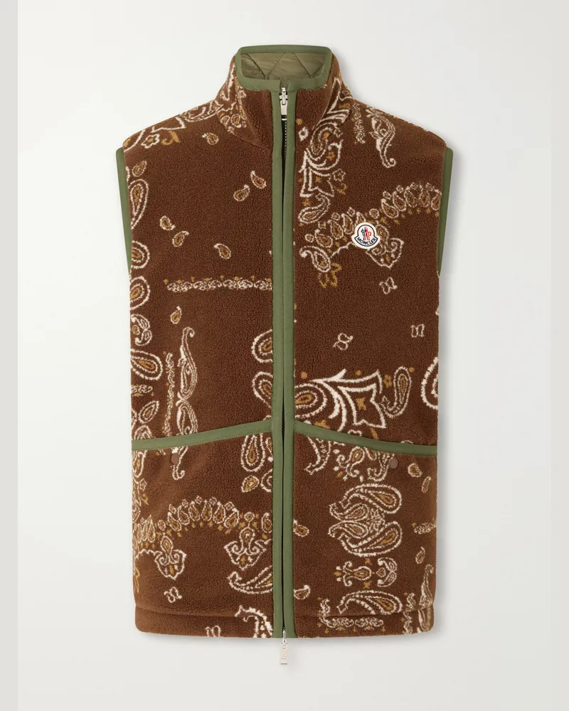 Moncler Logo-Appliquéd Paisley-Print Fleece Vest Brown