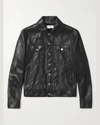 Saint Laurent Schmal geschnittene Lederjacke Schwarz