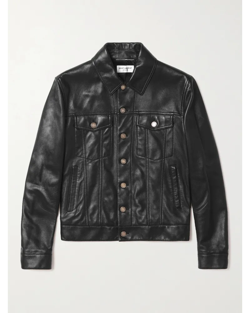 Saint Laurent Schmal geschnittene Lederjacke Schwarz