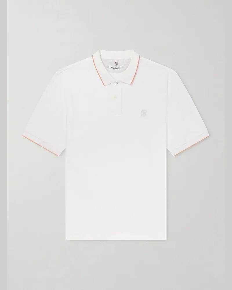 Brunello Cucinelli Logo-Embroidered Cotton Polo Shirt Neutrals