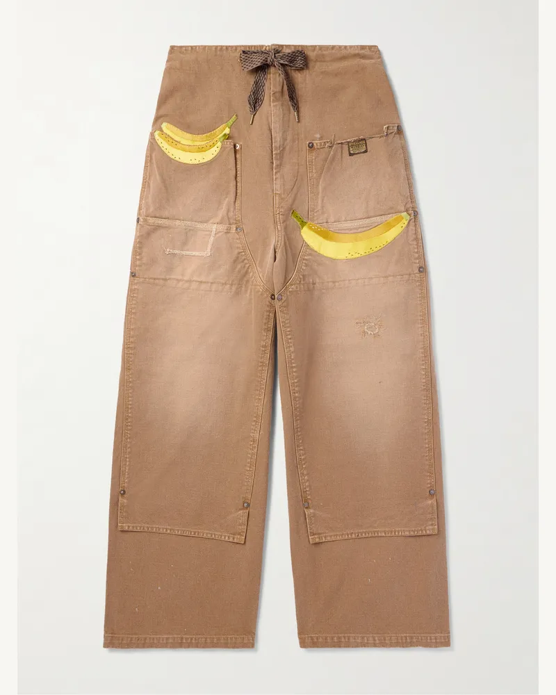 KAPITAL Weit geschnittene Jeans mit Applikationen in Distressed-Optik Braun