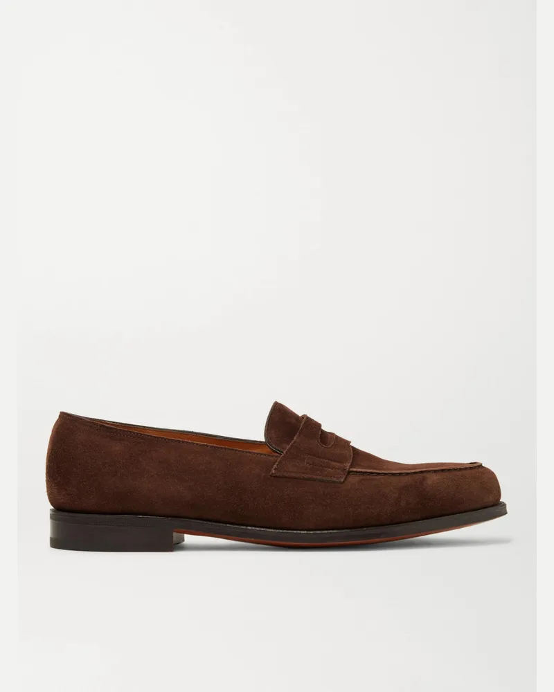 John Lobb Lopez Suede Penny Loafers Brown