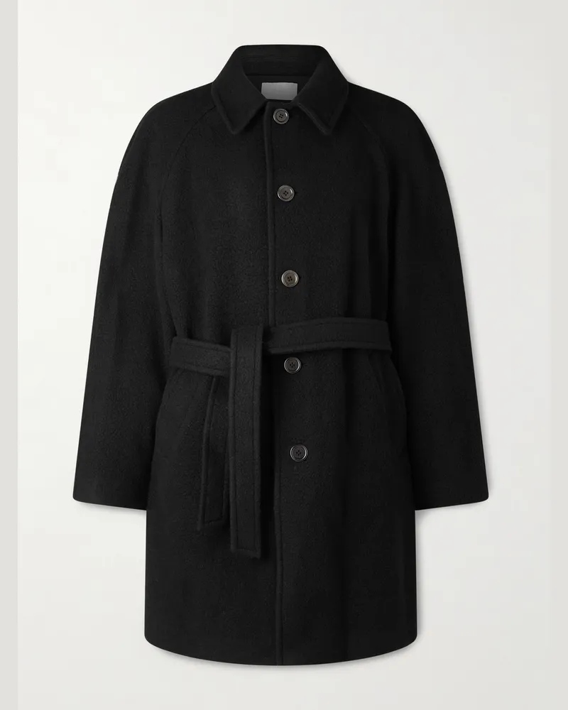 AMOMENTO Belted Wool-Blend Coat Black