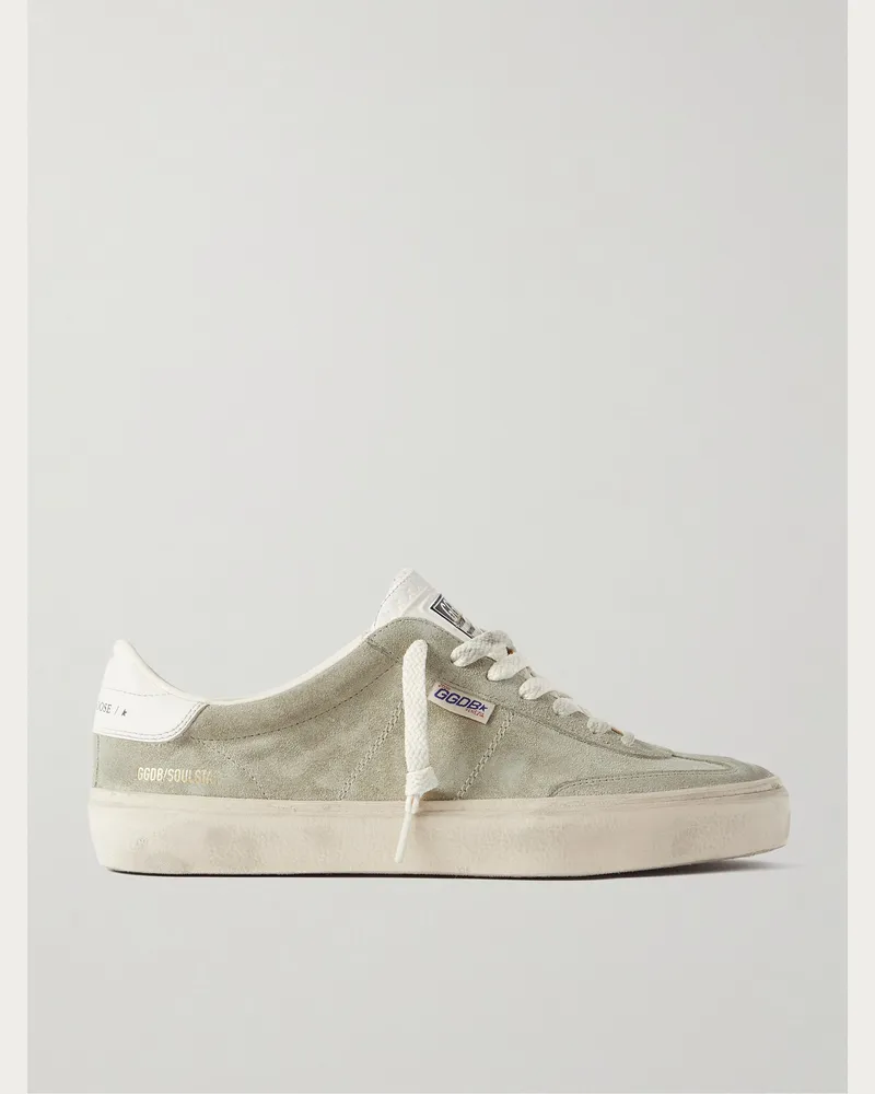 Golden Goose Soul-Star Distressed Leather-Trimmed Suede Sneakers Neutrals