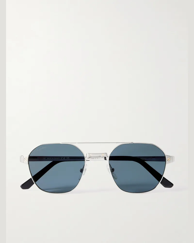 Cartier Santos de Cartier Aviator-Style Silver-Tone Sunglasses Silver