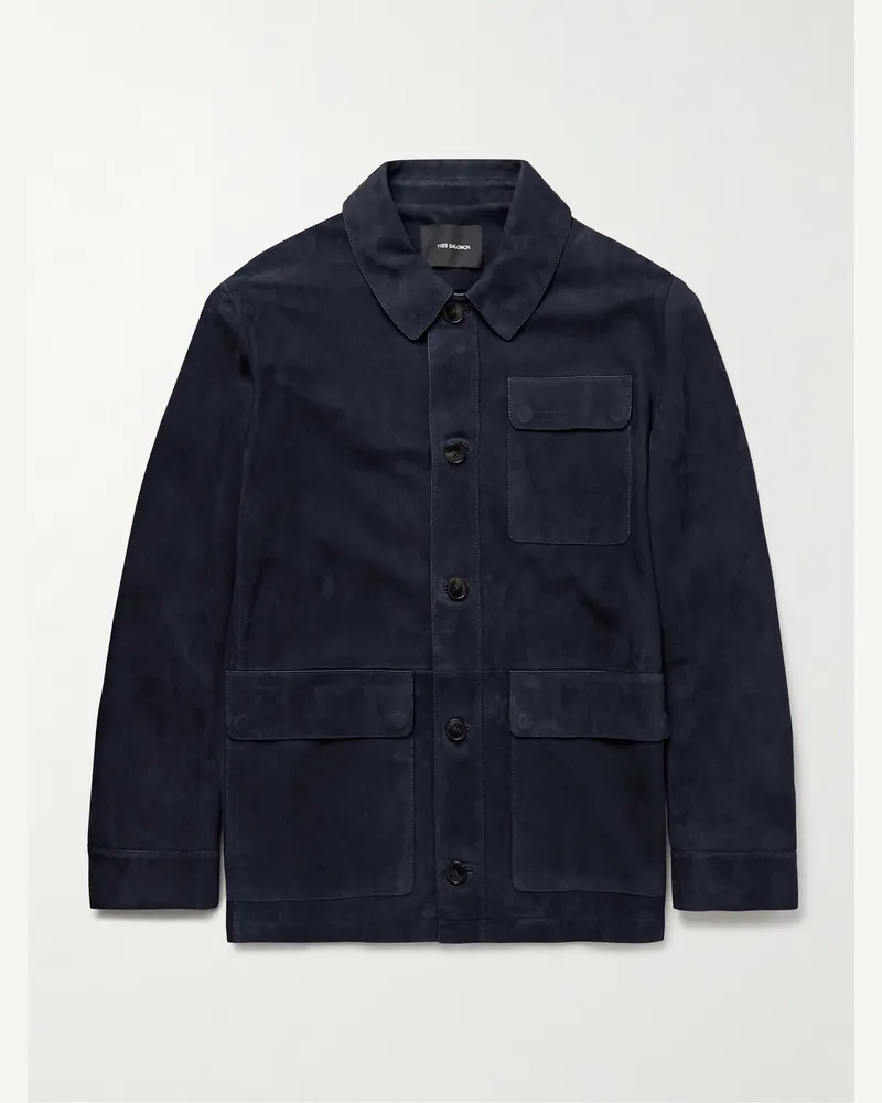 Yves Salomon Hemdjacke aus Veloursleder Blau