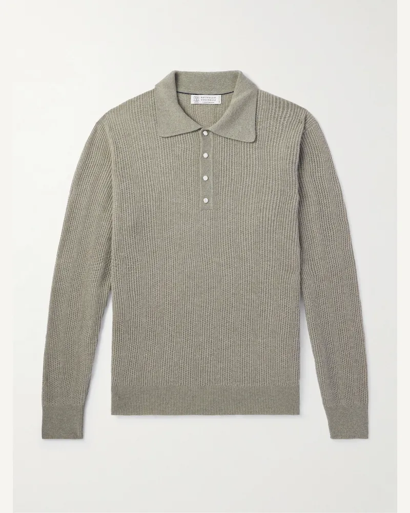 Brunello Cucinelli Pullover aus strukturiertem Kaschmir mit Polokragen Grün