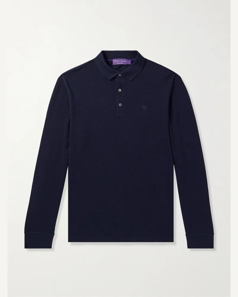 Ralph Lauren Oberteil aus Woll-Piqué mit Polokragen und Logostickerei Blau