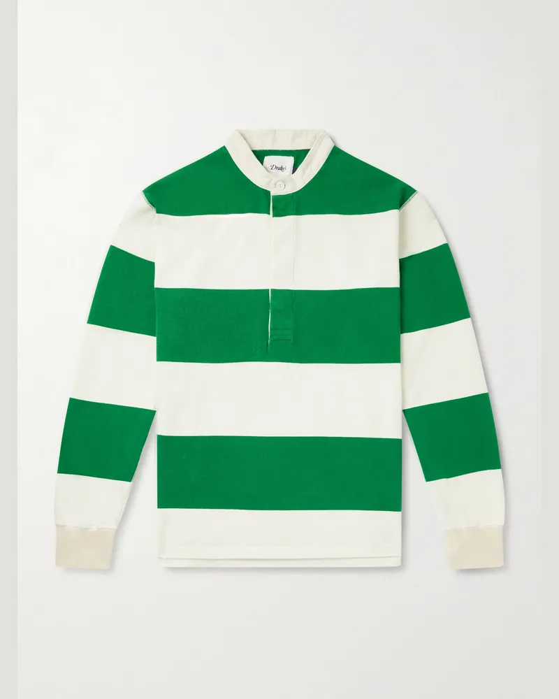 Drake's Gestreiftes Oberteil mit kurzer Knopfleiste und Stehkragen Grün