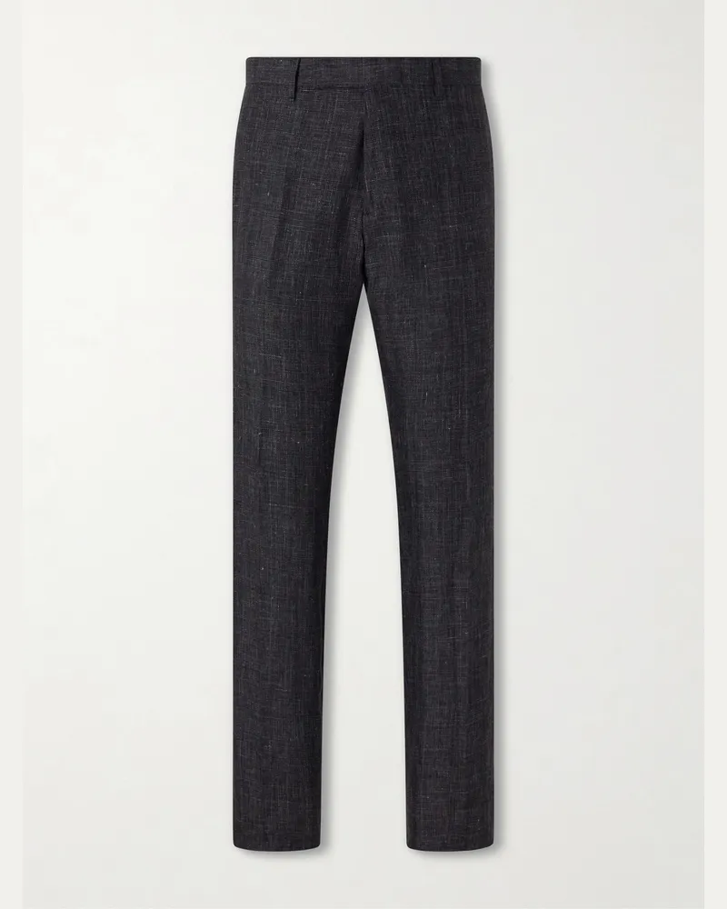 MR P. Linen Delave Check Slim Suit Trousers Gray