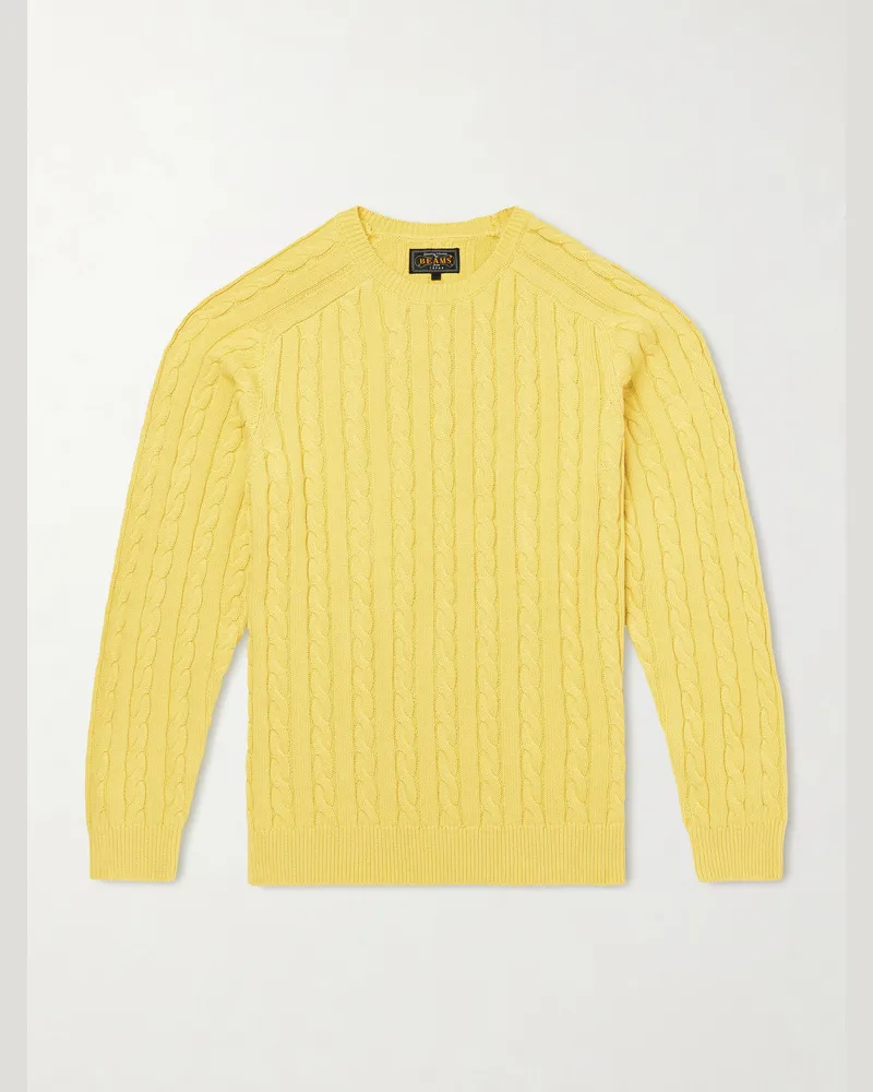 Beams Plus Cable-Knit Cotton Sweater Yellow