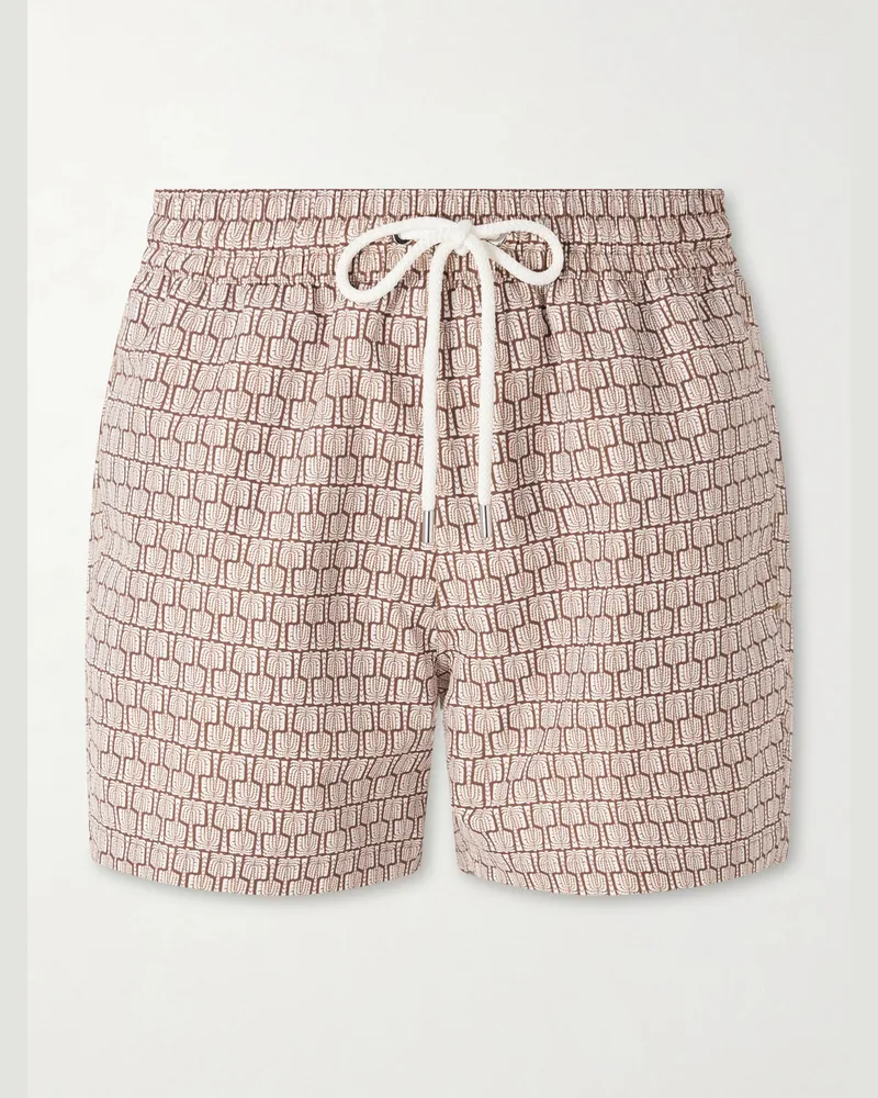 Frescobol Carioca Straight-Leg Mid-Length Printed Recycled Swim Shorts Brown