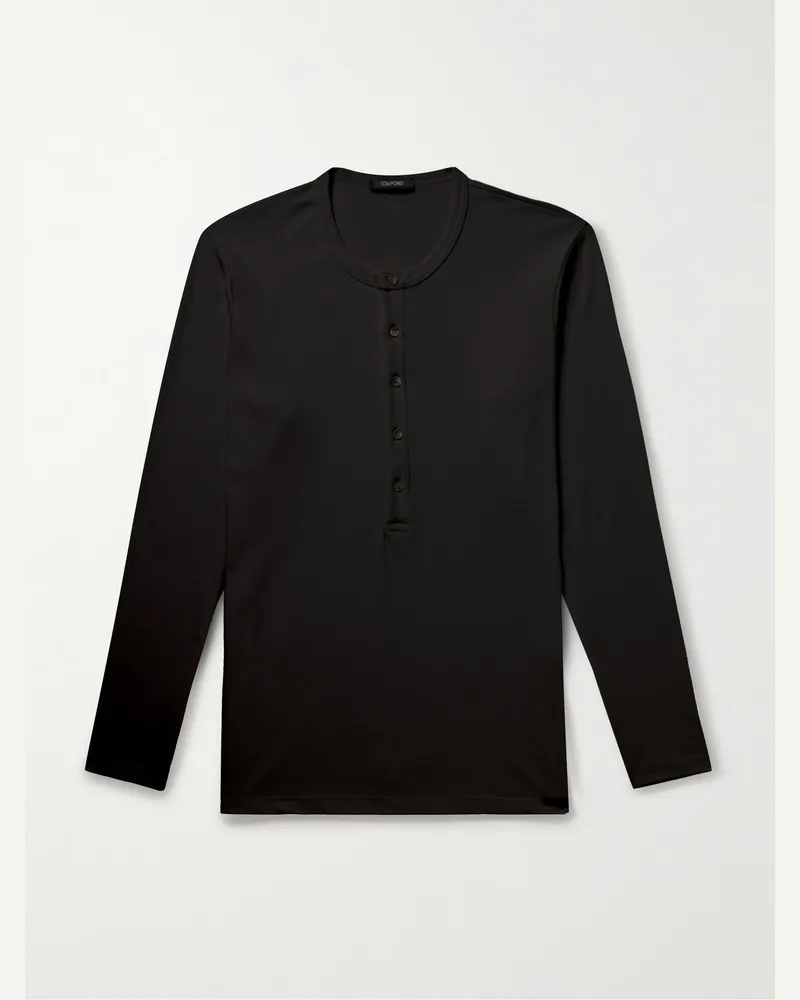 Tom Ford Henley-Pyjama-Oberteil aus Stretch-Baumwoll-Jersey Schwarz