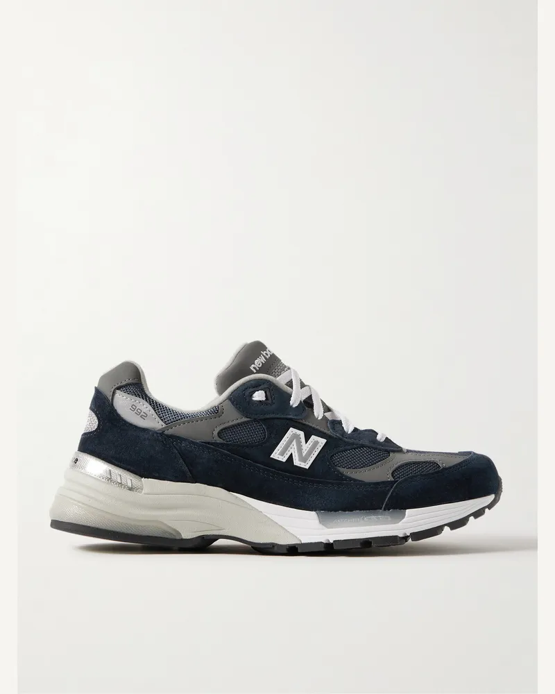 New Balance M992 Sneakers aus Veloursleder, Nubukleder und Mesh mit Lederbesatz Blau
