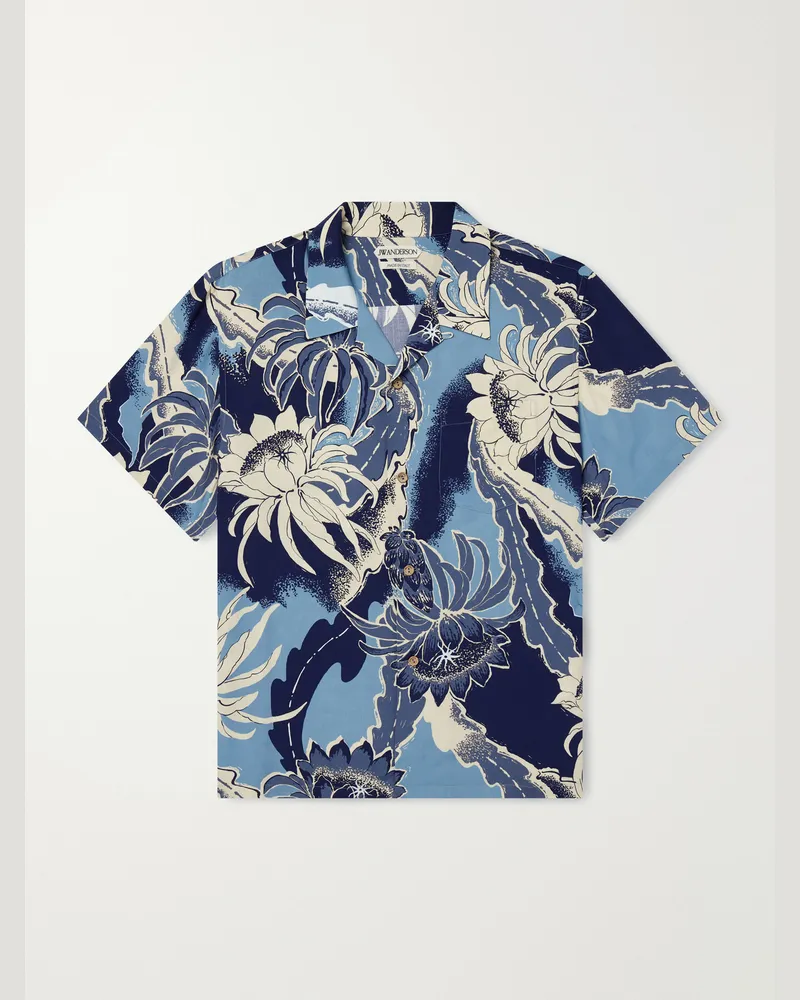J.W.Anderson Camp-Collar Floral-Print Voile Shirt Blue