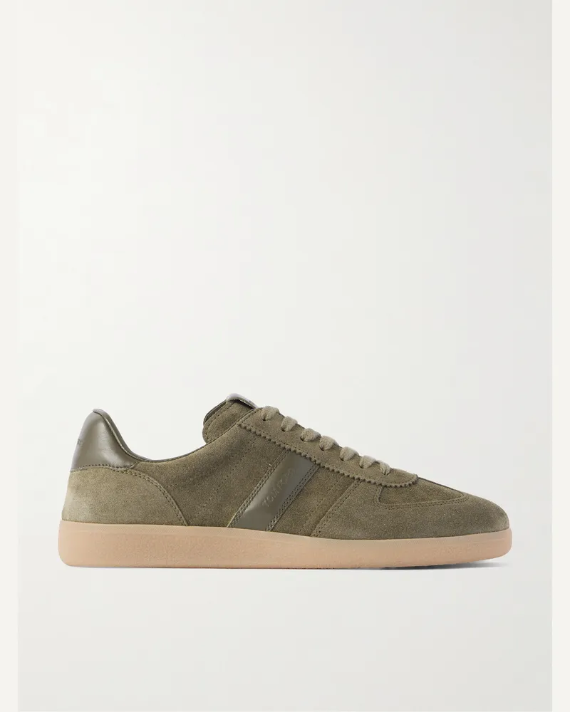 Tom Ford Archer Leather-Trimmed Suede Sneakers Green
