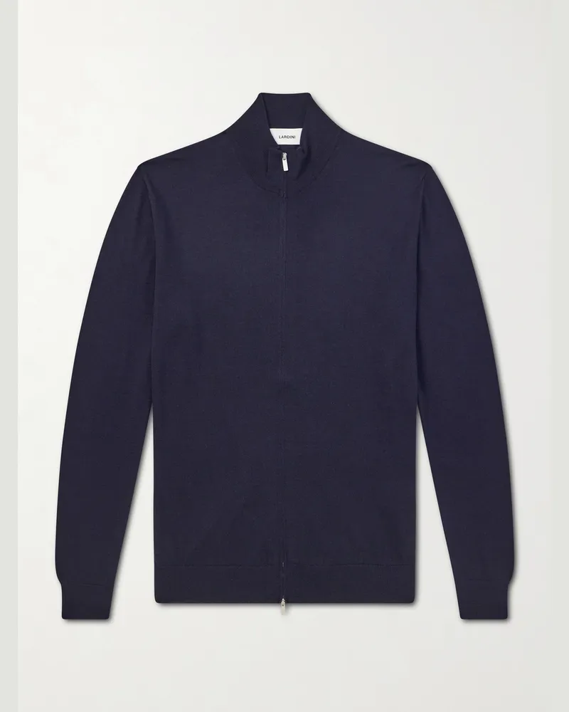 LARDINI Virgin Wool Zip-Up Sweater Blue