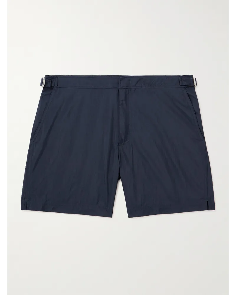 Incotex Gerade geschnittene mittellange Badeshorts mit Logoapplikation Blau